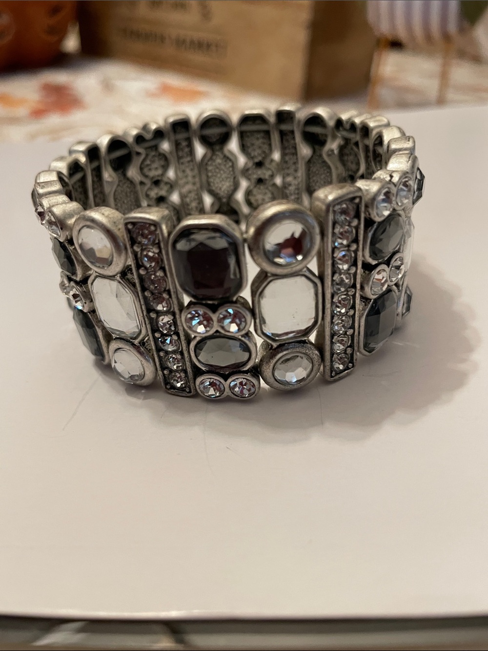 Lia Sophia Silver-Tone Crystal Stretch Bracelet